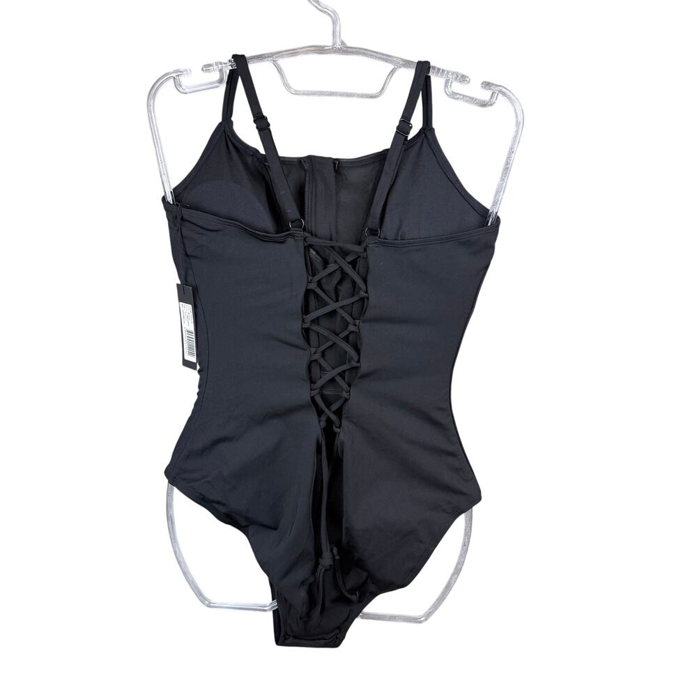 TA3 Zippy Black One-Piece Swimsuit Zip Front Lace-Up LARGE - Picture 6 of 7